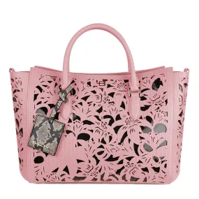 Baldinini Trend Chic Pink Calfskin Handbag with Floral Women's Accents