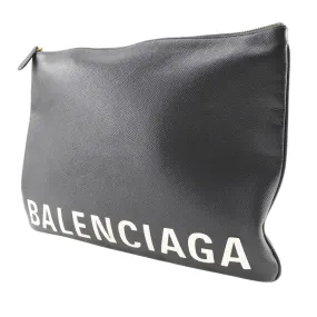 BALENCIAGA Clutch bag leather black logo unisex(Unisex)