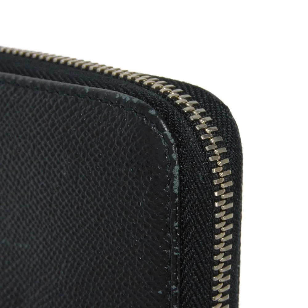 BVLGARI Long Wallet Purse 36710 Grain calf leather (embossed) black x royal blue Bulgariman Long zip wallet mens Used Authentic